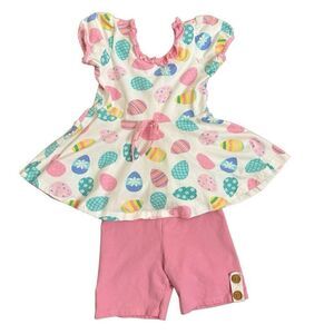 Eleanor Rose Annie Top White with Easter Eggs & Marianne Shorts in Pink Size 7-8